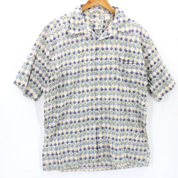 Vintage Burma Bibas Shirt Mens Geometrical Pattern Short Sleeve Button Down XL - Picture 1 of 9